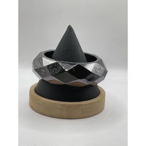 Chunky Shiny Faceted Black Gunmetal Tone Bangle Bracelet